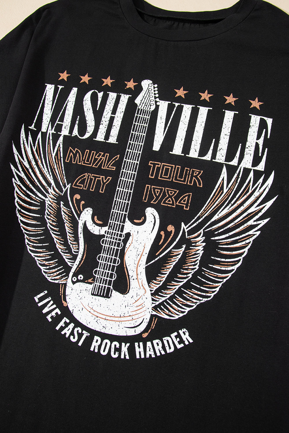Black Nashville Guitar Print Crew Neck T -shirt mini -jurk