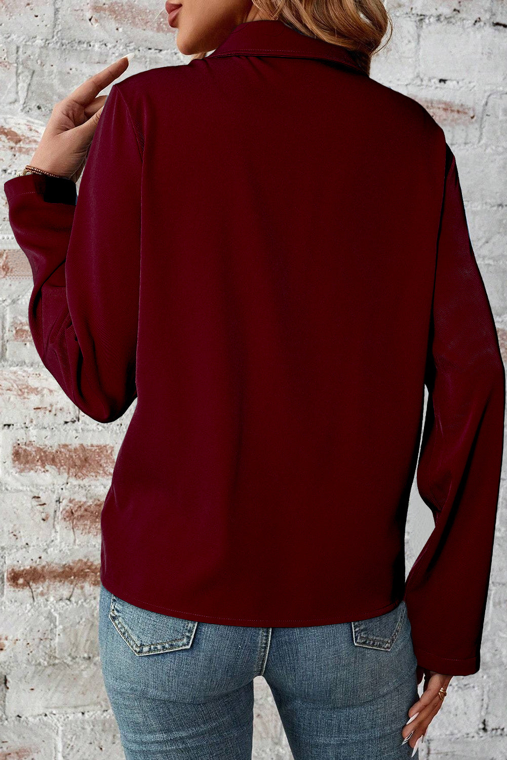 Red Dahlia kraag tabblad Mouw Zip omhoog Flap detailjack