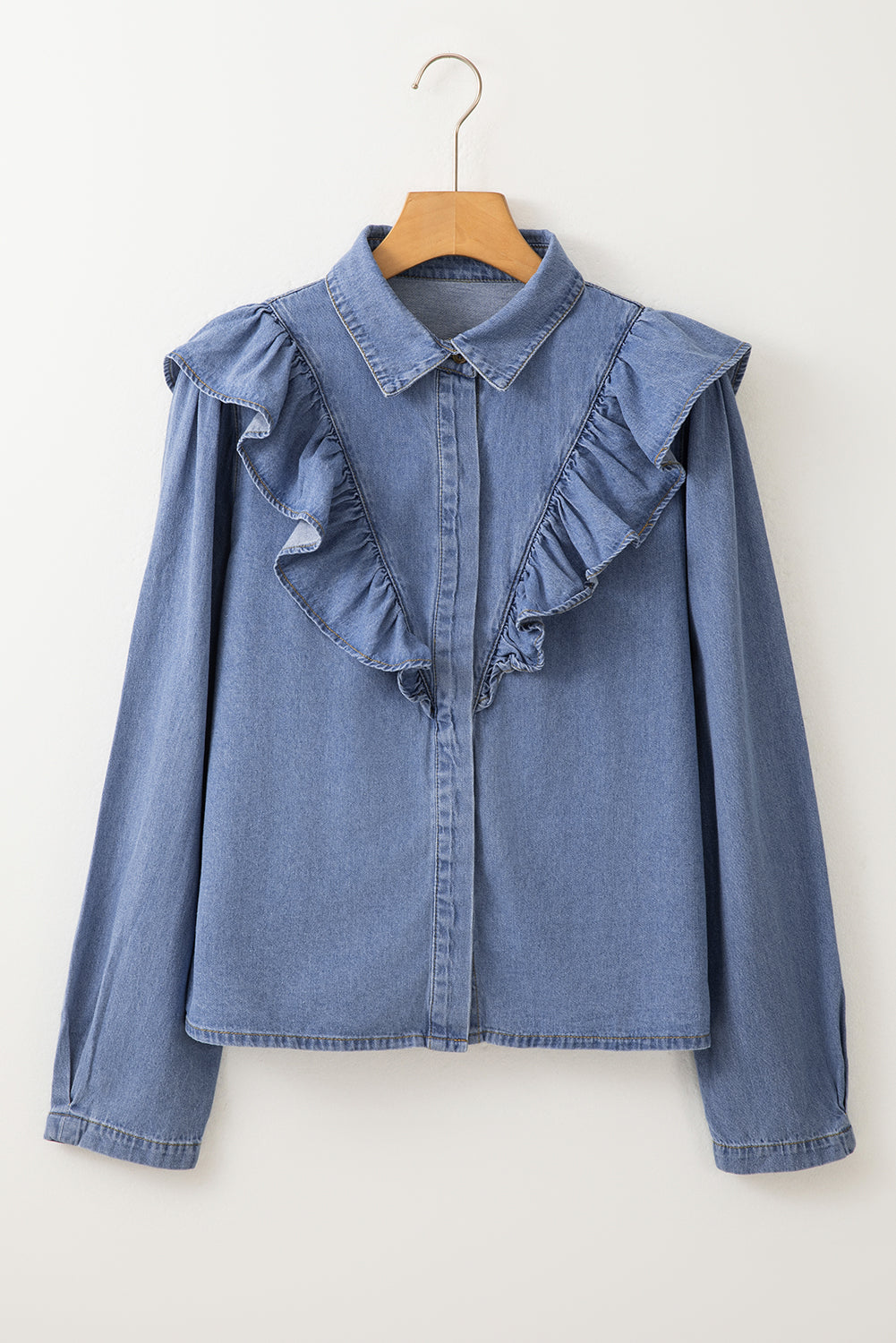 Dusk Blue Denim gegolfde casual top