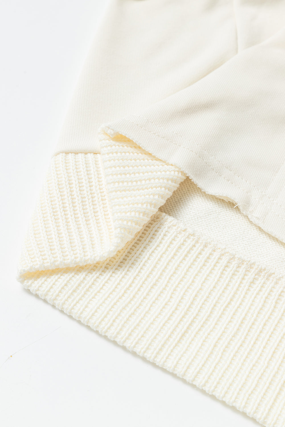 Beige Contrast Knit Patchwork Functionele Jas met Capuchon