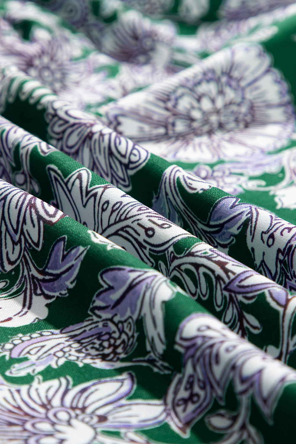 Groene bloemenprint piping sierborrel bubbel mouw vierkante nek jurk