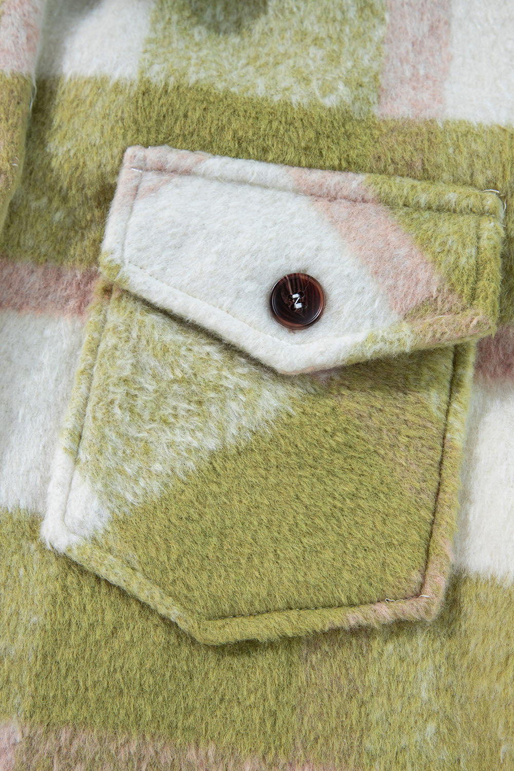 Saliegroene geruite print met klepzakken en knoopsluiting Baggy Shacket