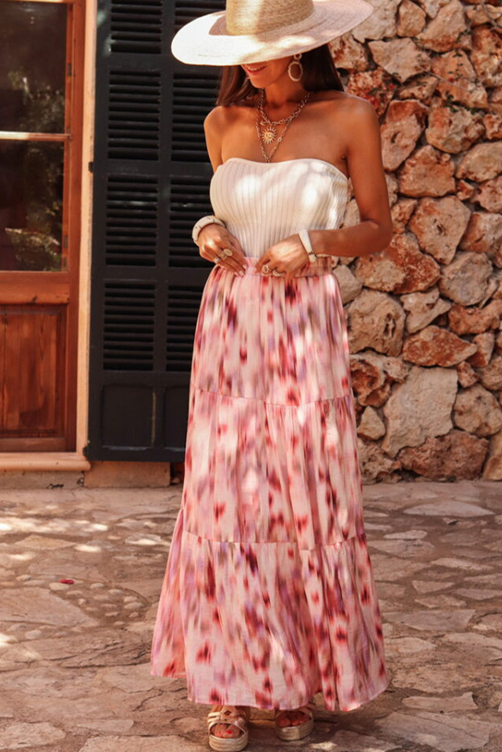 Roze abstracte aquarel tie kleurstof gelaagde maxi rok
