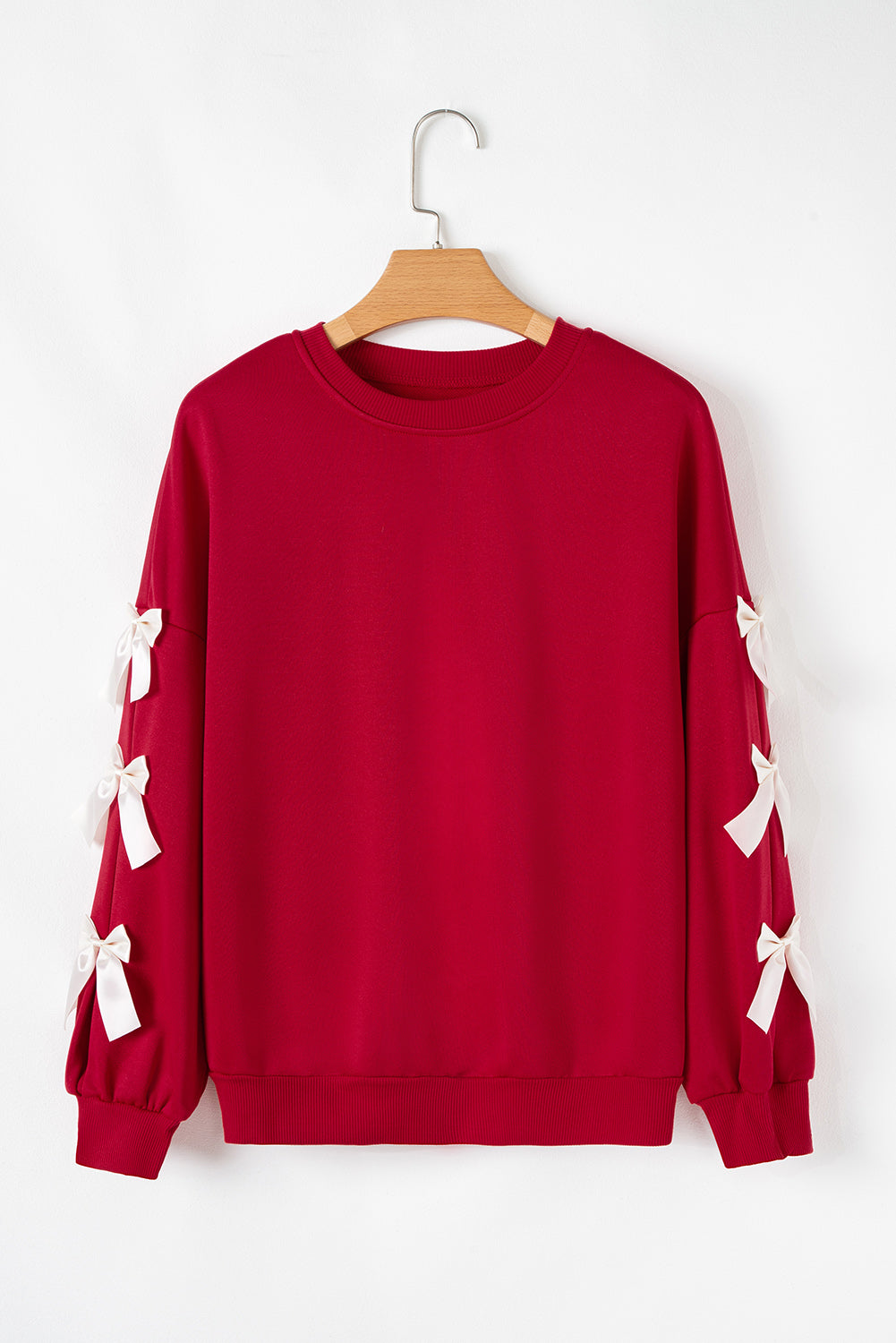 Fiery rood contrast boogdecor laten vallen mouw Crewneck sweatshirt