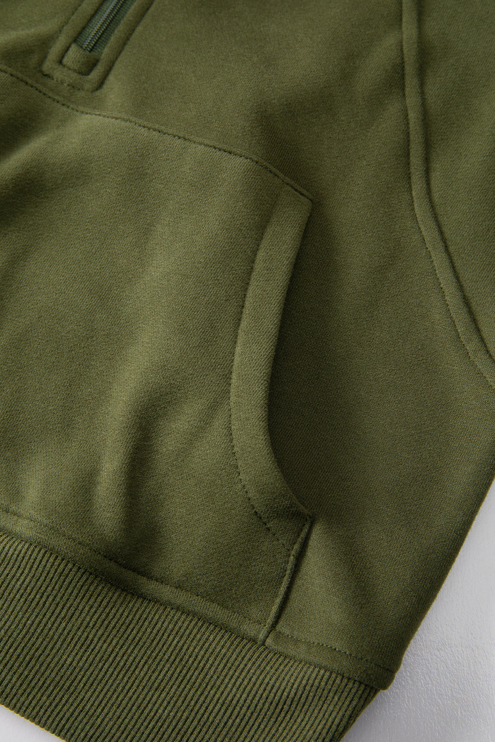 Smoke Green Fleece Lined Zip Up Stand Collar Thumbhole Sleeve Sweatshirt