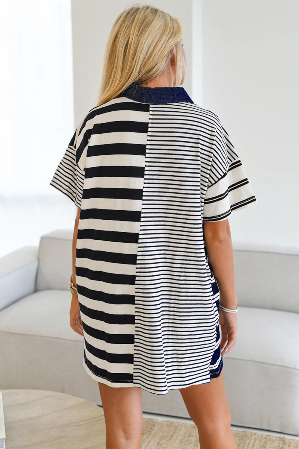 Black Stripe Half Placket Polo T -shirtjurk