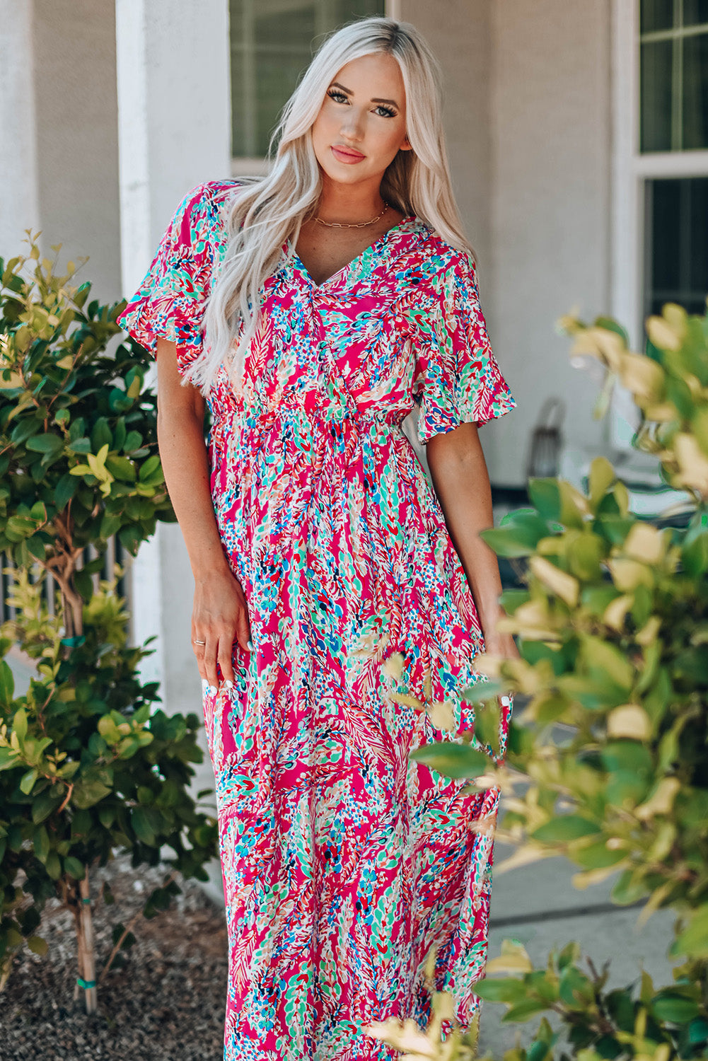Wrap v nek bloemen maxi jurk