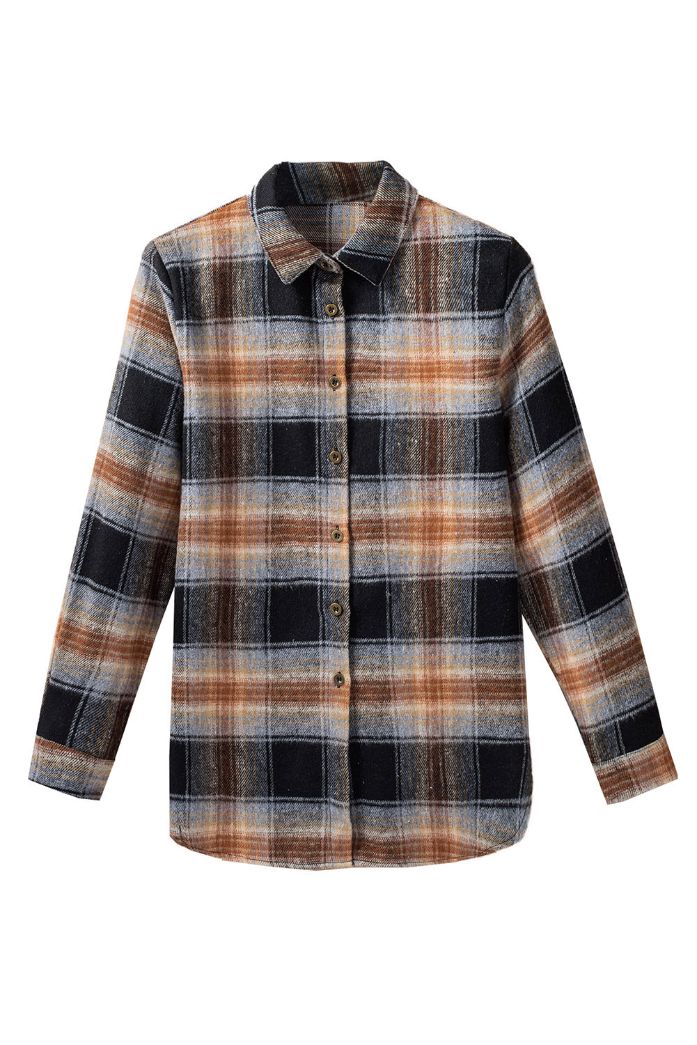 Zwarte oversized geruite shacket met afgeronde zoom en spleten