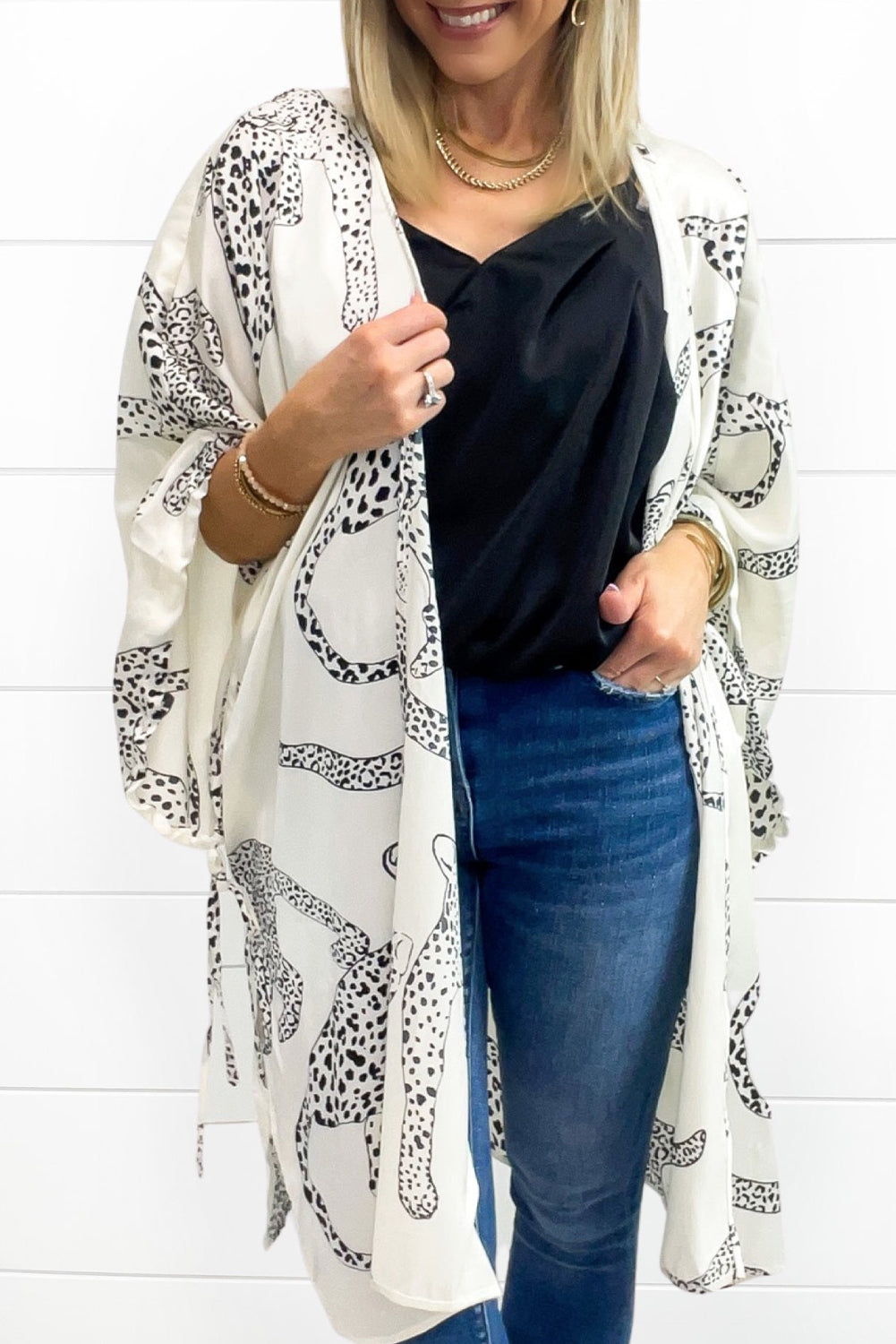 Witte Cheetah-print losse pasvorm open voorkant kimono