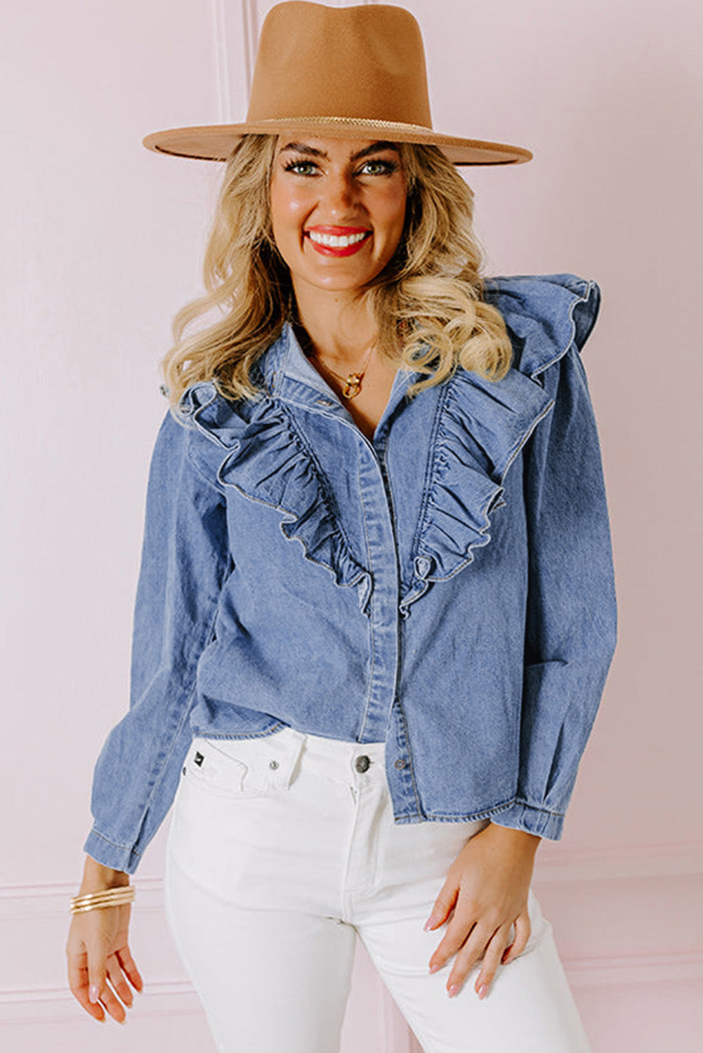 Dusk Blue Denim gegolfde casual top