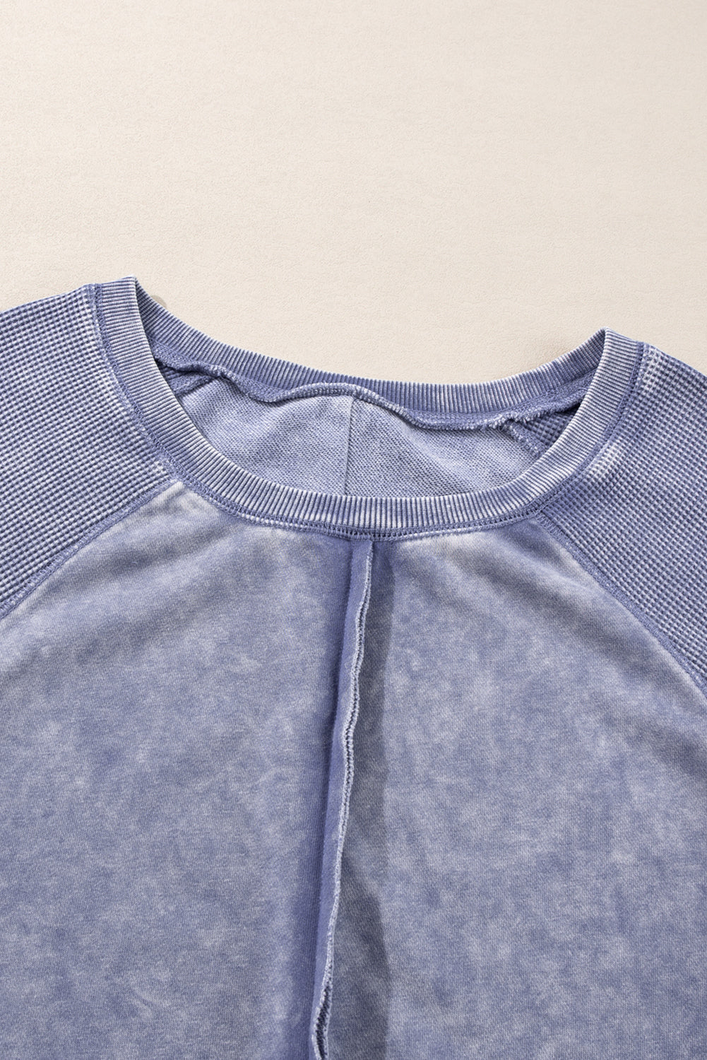 Zeil blauw massief wafel gebreide patchwork raglan mouw sweatshirt
