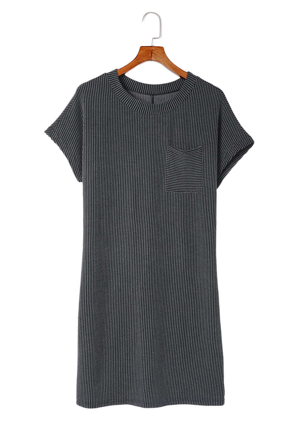 Grijs gestreepte geribbelde gebreide T-shirt-shiftjurk