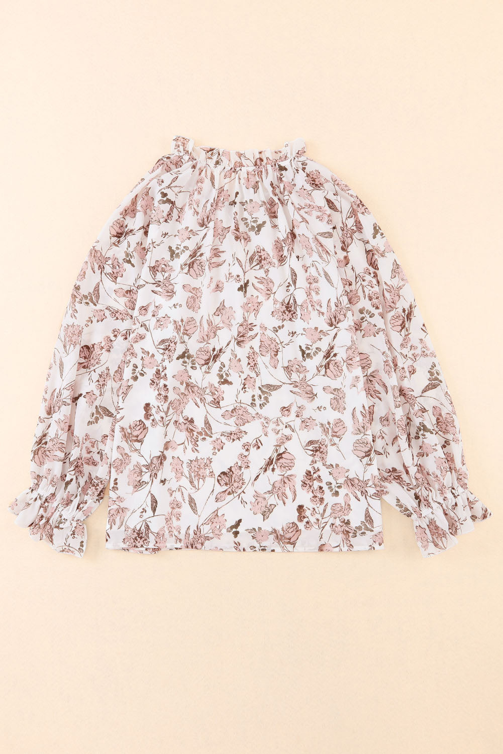 Boho bloemenprint blouse met split-V-hals en bubbelmouwen