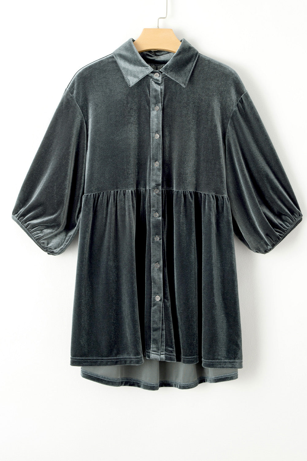 Donkergrijs tuniek-babydoll fluwelen shirt met 3/4 mouwen