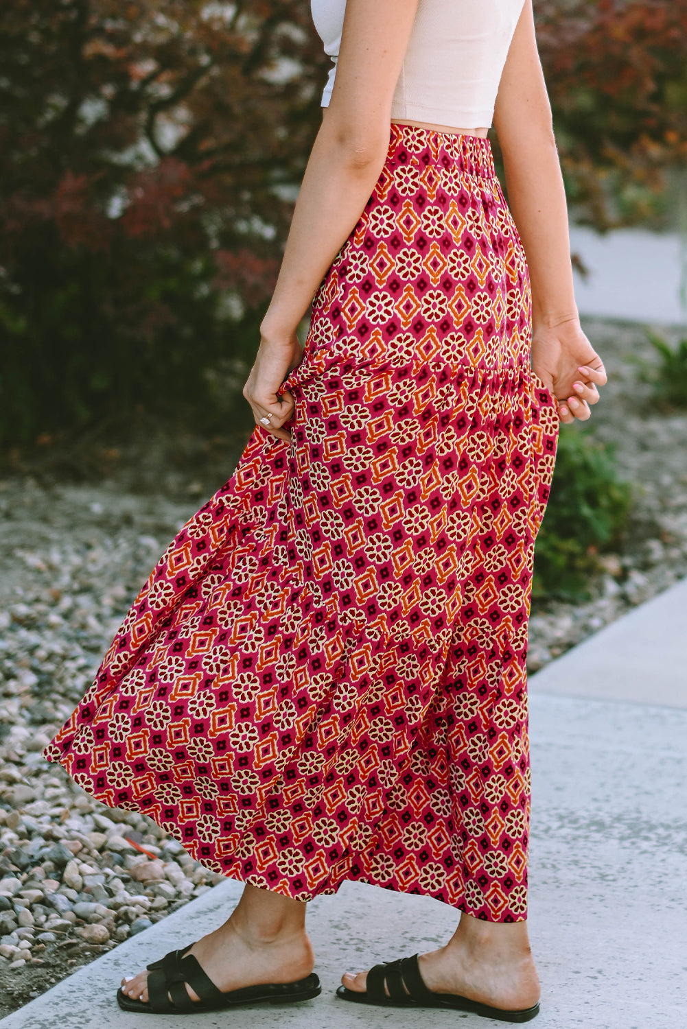 Rose Vintage Boho bloemenprint gelaagde maxirok