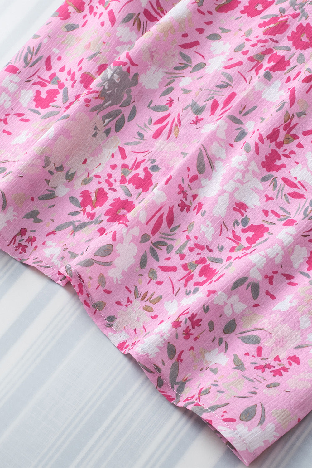 Roze bloemen mandarijn kraag top