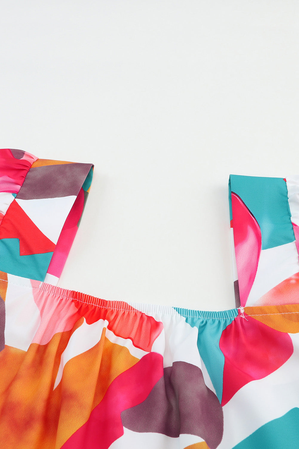 Veelkleurige blouse met vierkante hals en abstracte print en korte mouwen