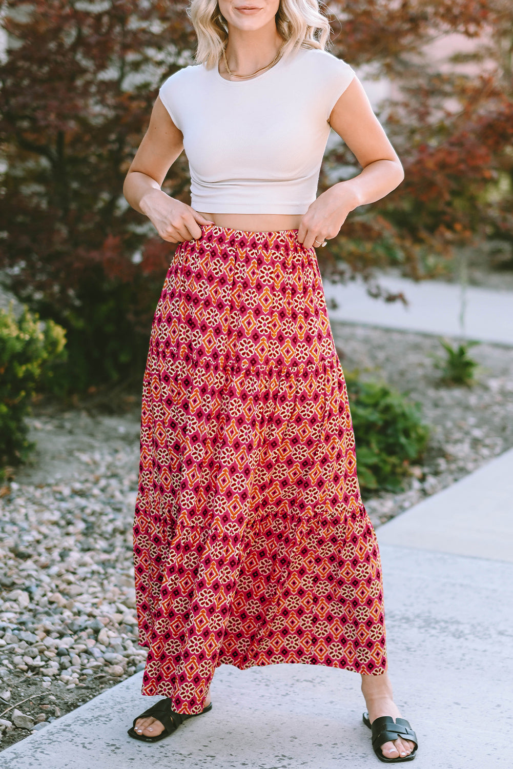 Rose Vintage Boho bloemenprint gelaagde maxirok