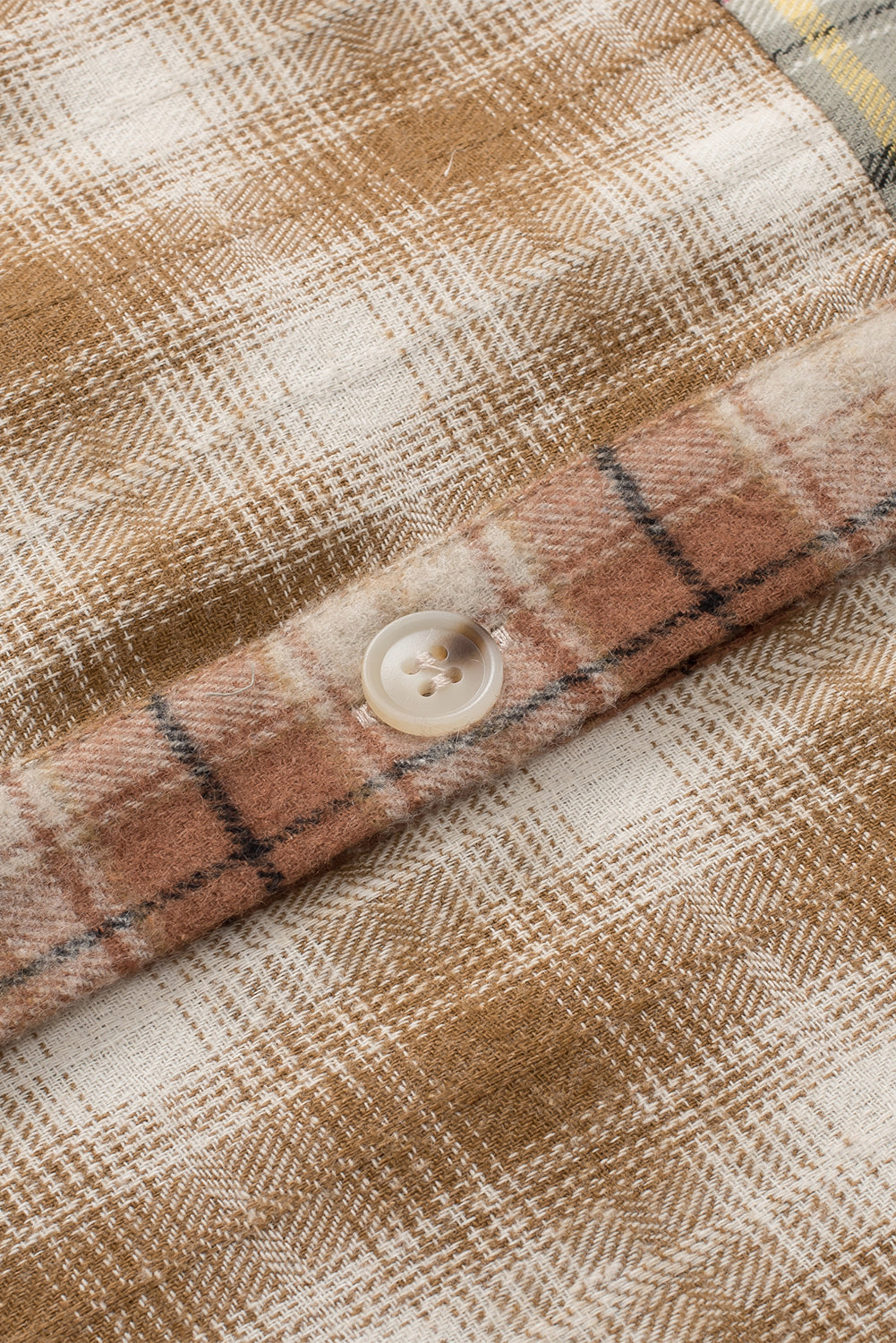 Bruin multi-geruit casual overhemd met ruwe rand en patchwork