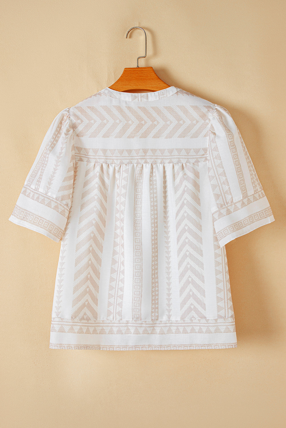 Jet Stream Geometric Jacquard Split V Nek Korte mouw Blouse