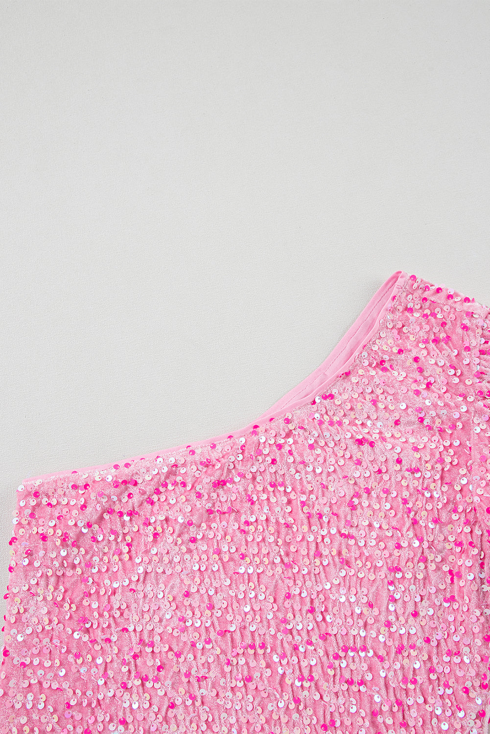 Roze pailletten een schouder pofmouw bodycon mini-jurk