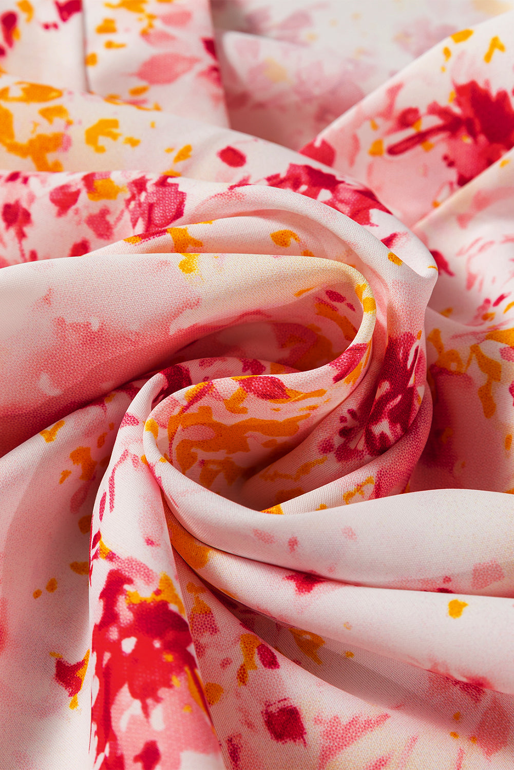 Roze, met bloemen bedrukte blouse met V-hals en bubbelmouwen