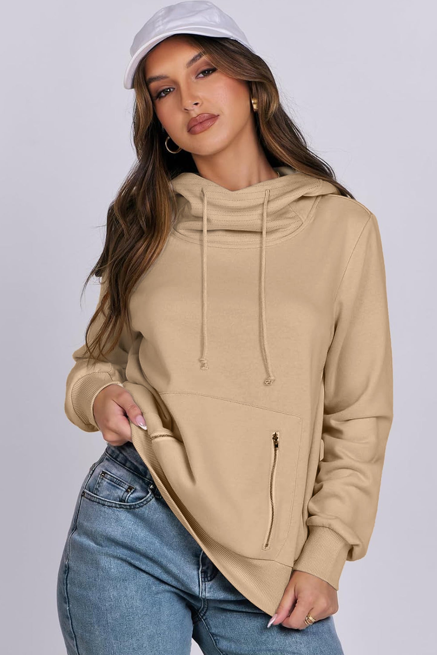 Perkament ritste pocket gezellige trekkoord hoodie