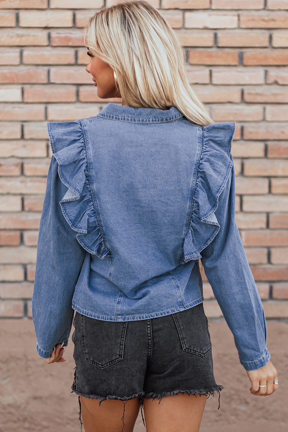 Dusk Blue Denim gegolfde casual top