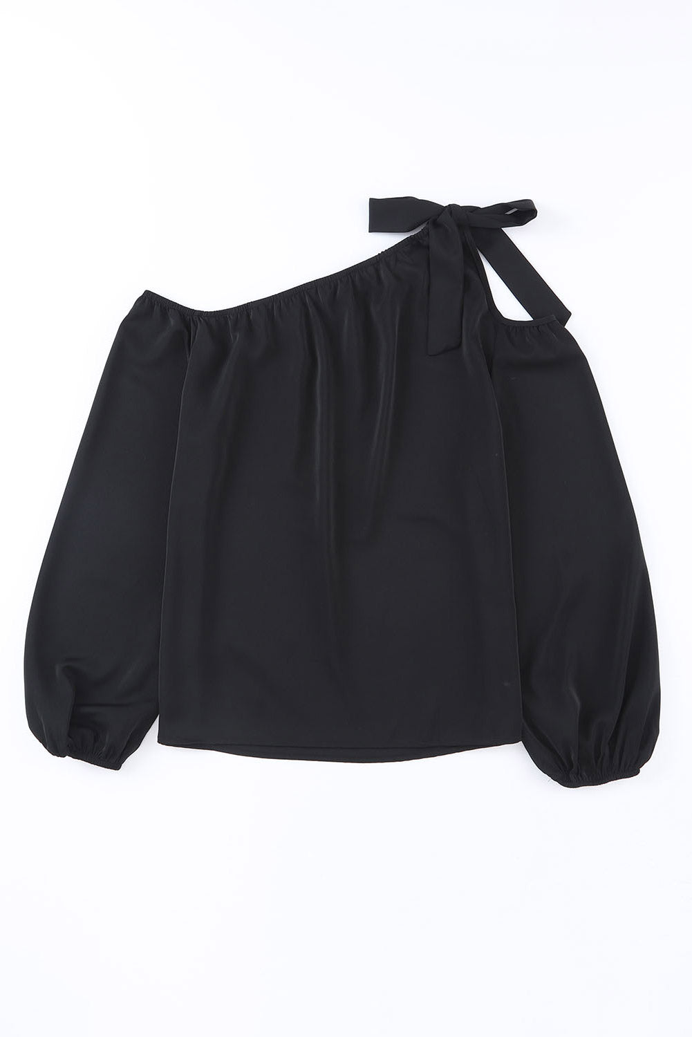 Zwart geknoopte asymmetrische off-shoulder blouse