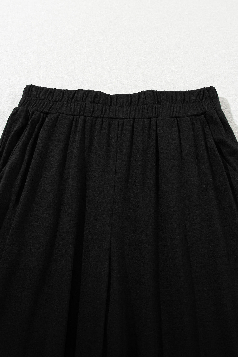 Zwart effen kleur T-shirt 2-delige broek met wijde pijpen