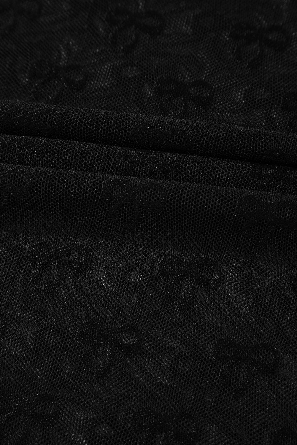 Black Bowknot Sheer Mesh Mock Neck Settuce Trim Short Sleeve Top