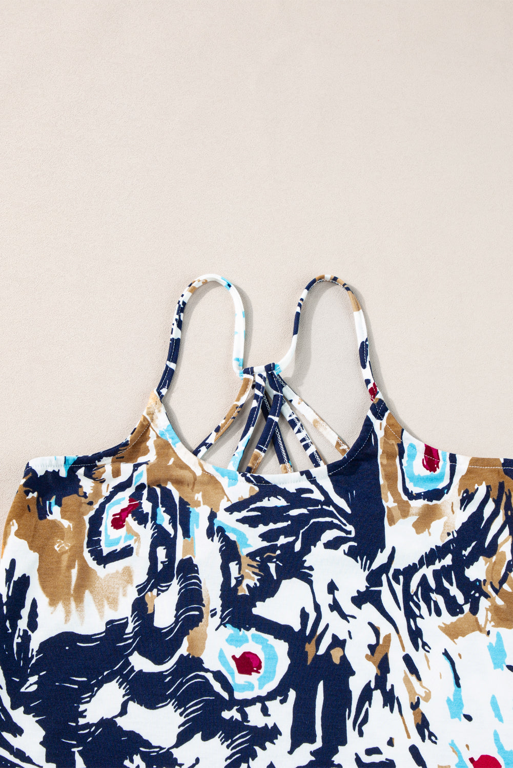 Beige bloemen spaghettibandjes tanktop met bandjes op de rug