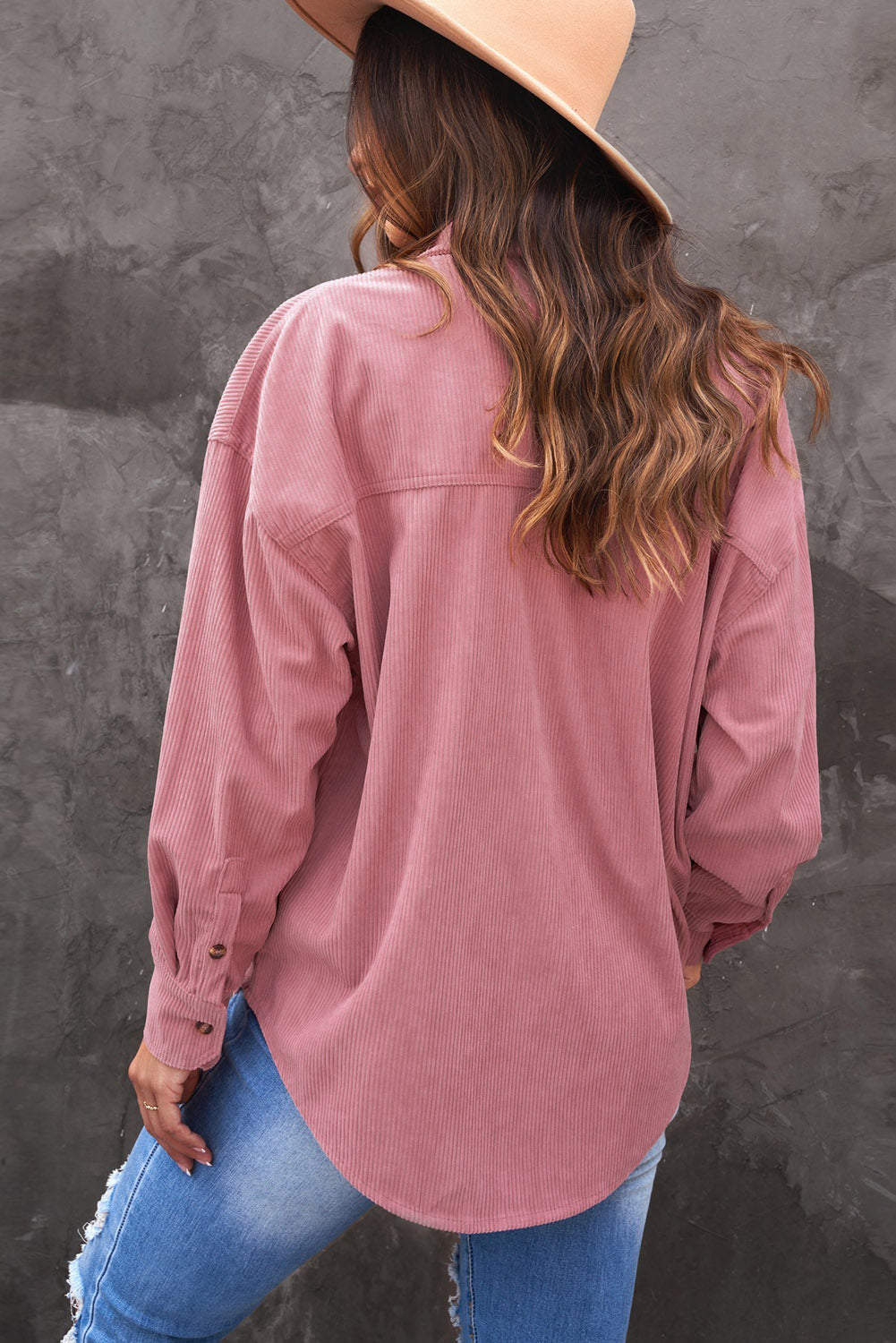 Roze corduroy overhemd met knoopzak