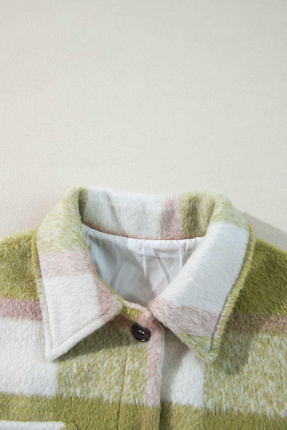 Saliegroene geruite print met klepzakken en knoopsluiting Baggy Shacket