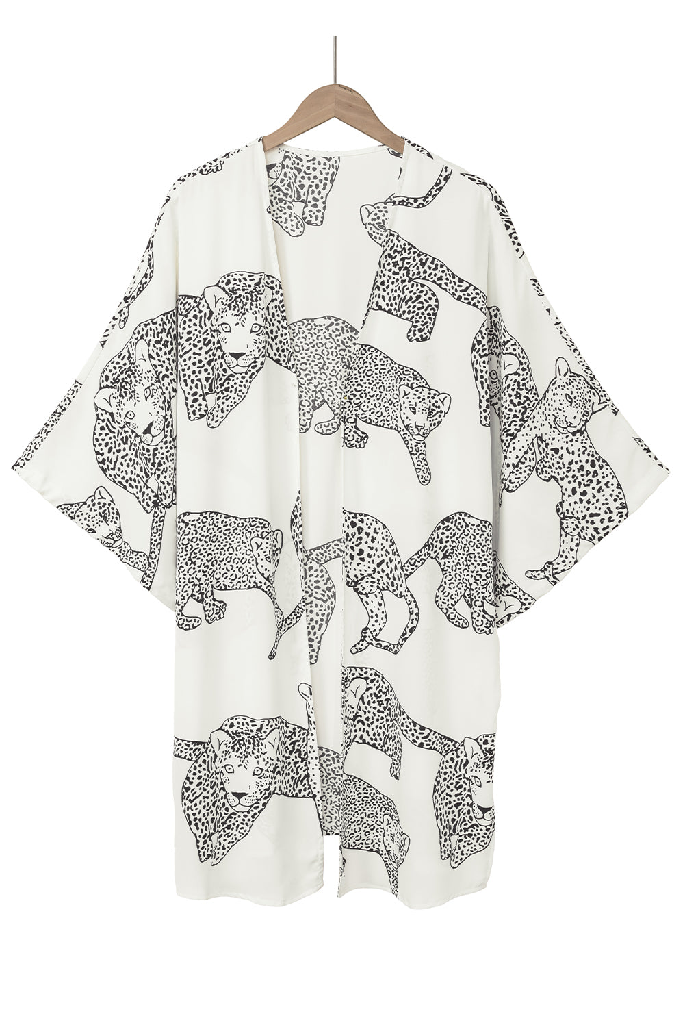 Witte Cheetah-print losse pasvorm open voorkant kimono