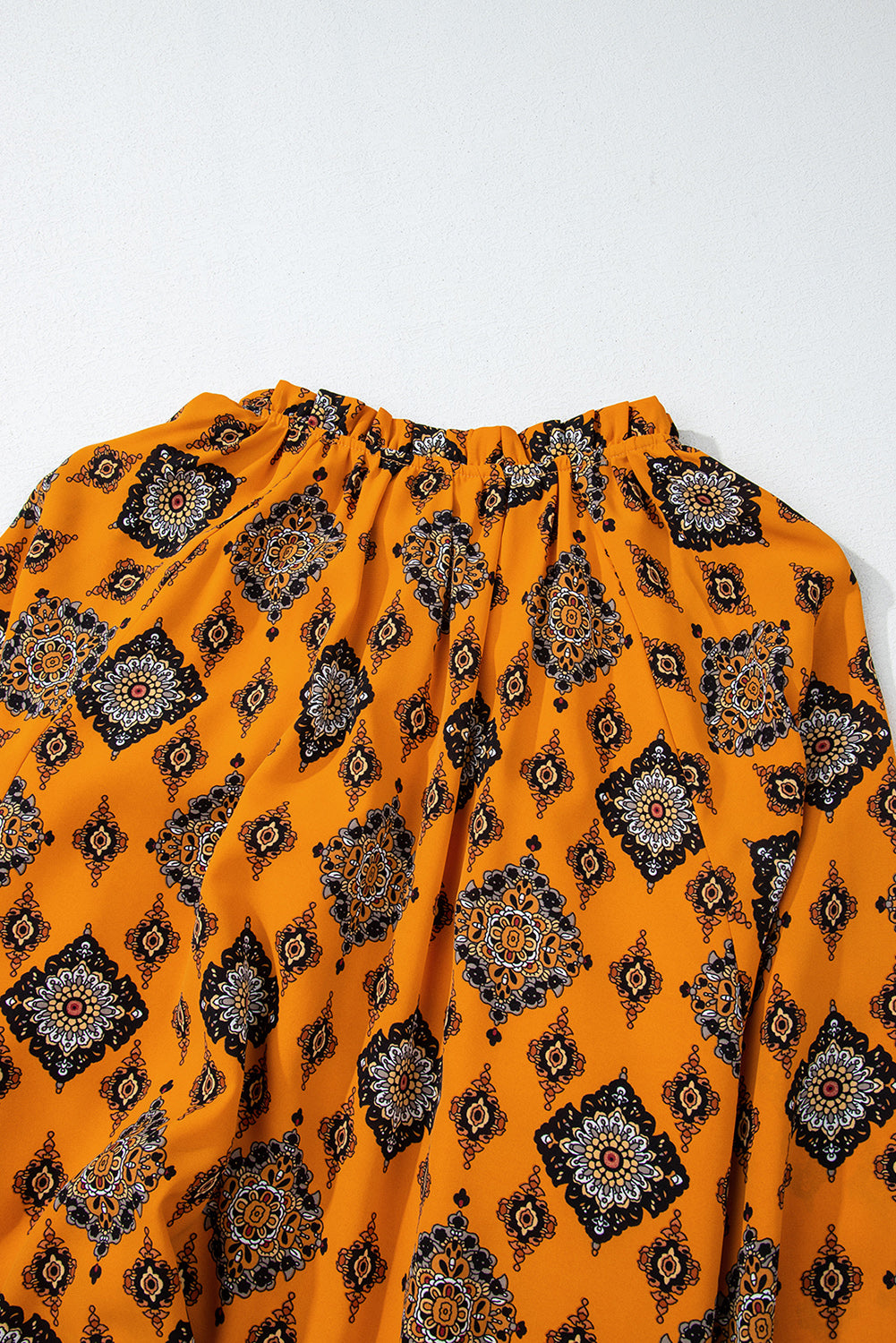 Oranje westerse geometrische print gelaagde frisdress los fit midi -jurk