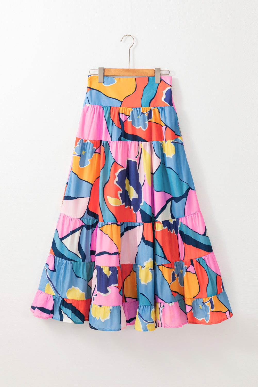 Roze bedrukte maxi-rok met hoge taille en zakken