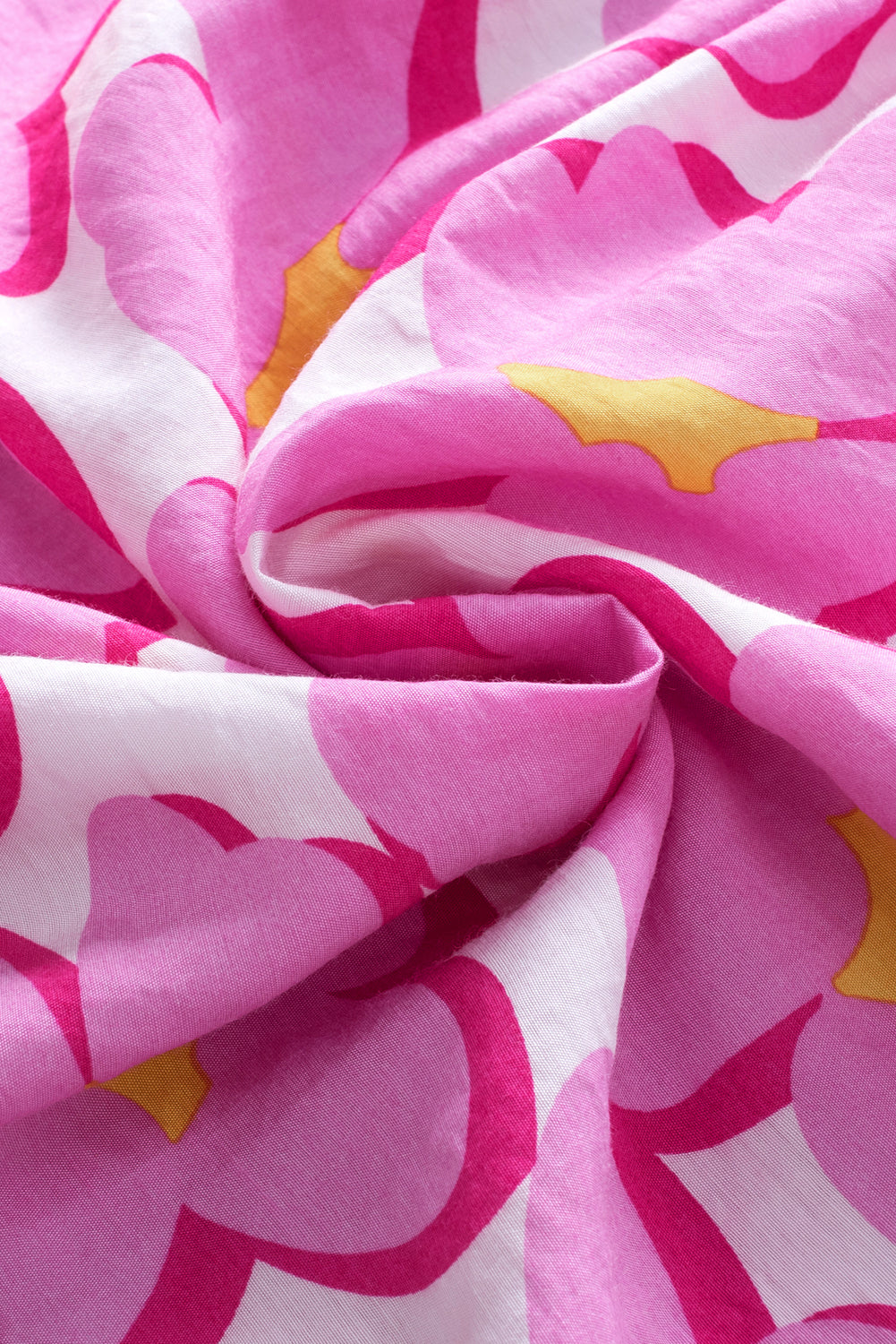 Babydoll-blouse met roze bloemen en ruches aan de mouwen