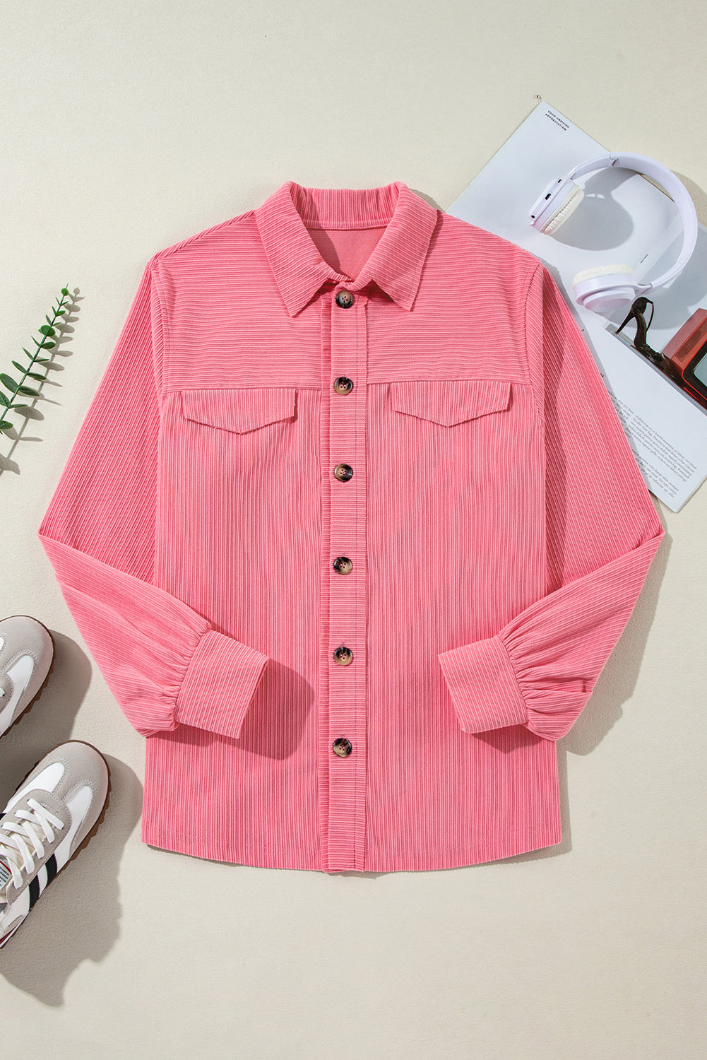 Bonbon Corduroy Flap Detail Knoopsluiting Split Shacket