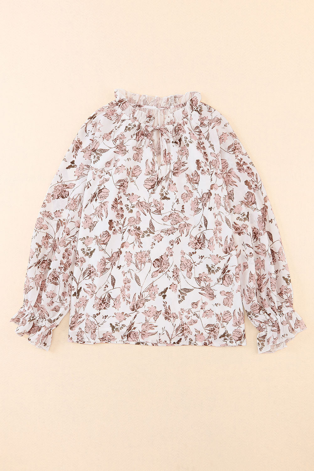 Boho bloemenprint blouse met split-V-hals en bubbelmouwen