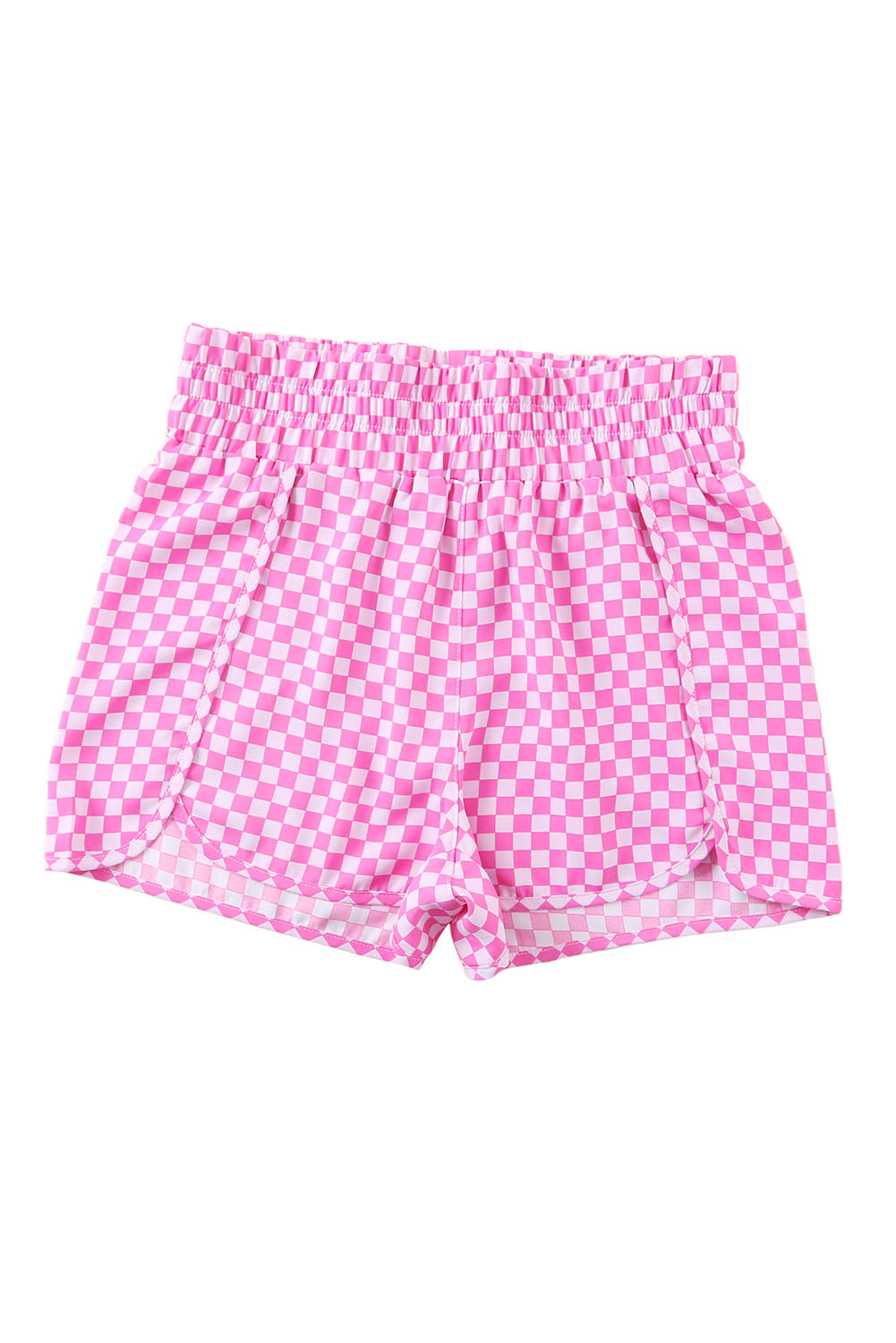 Roze geruite atletische shorts met hoge taille