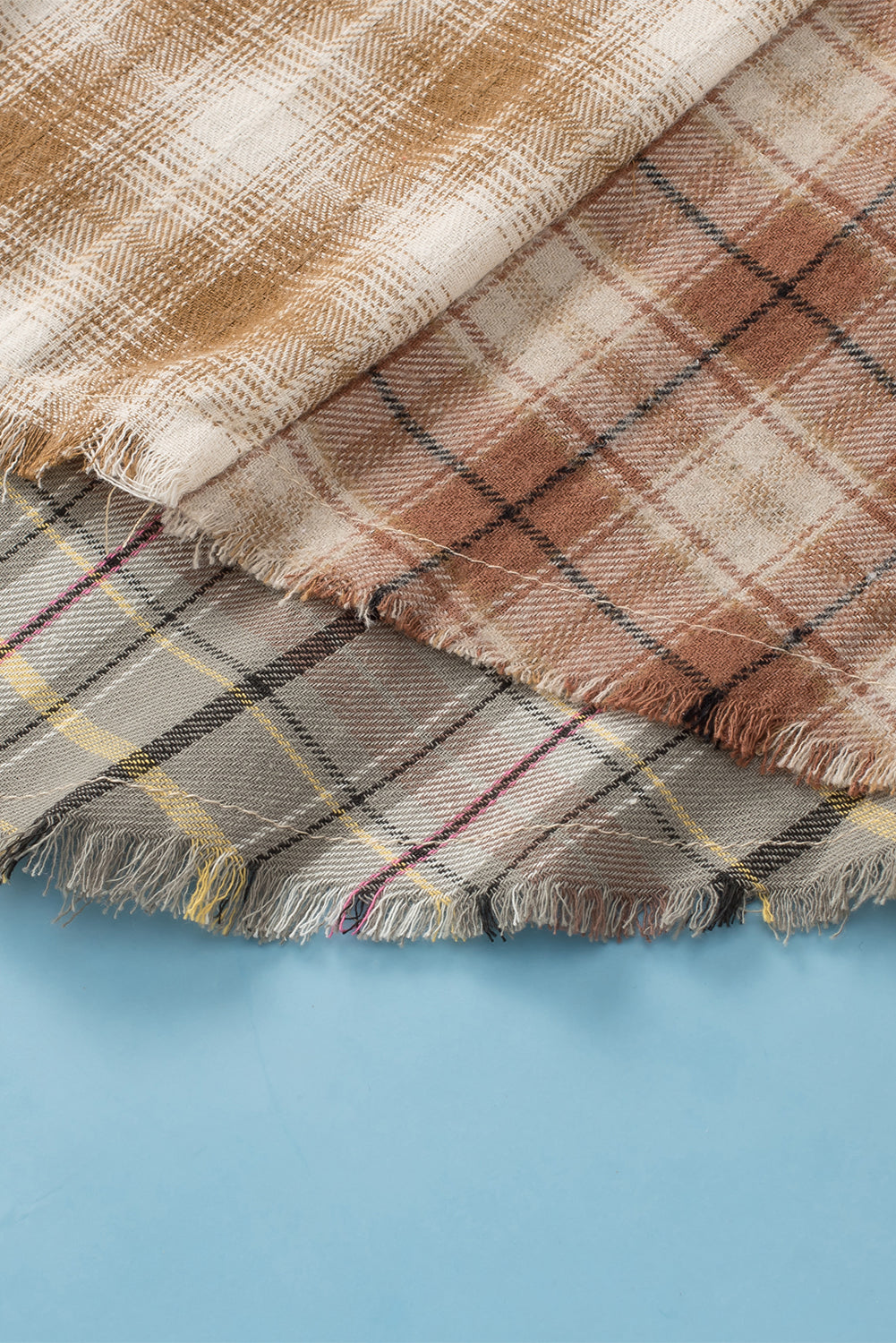 Bruin multi-geruit casual overhemd met ruwe rand en patchwork