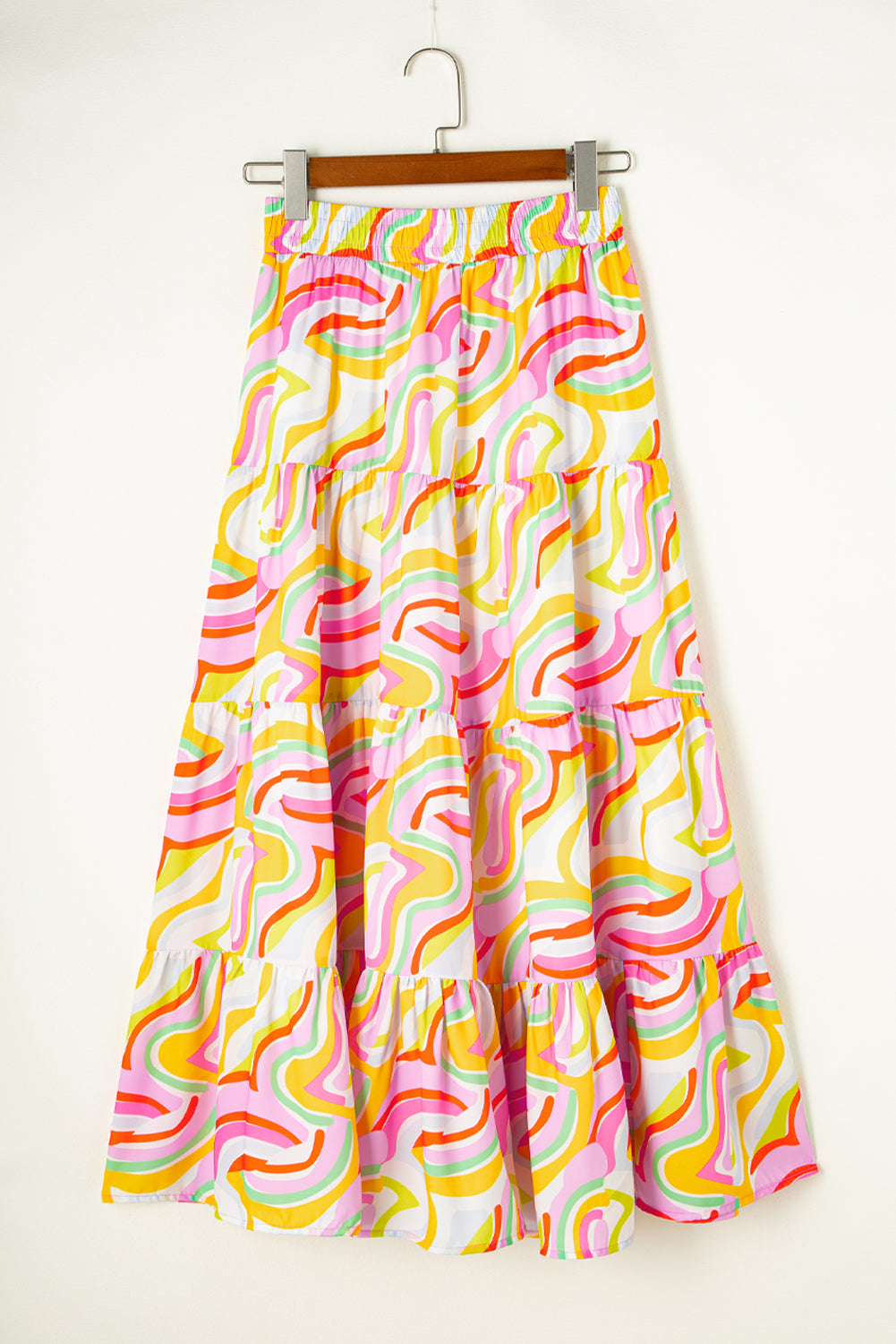 Roze gelaagde maxirok met abstracte print
