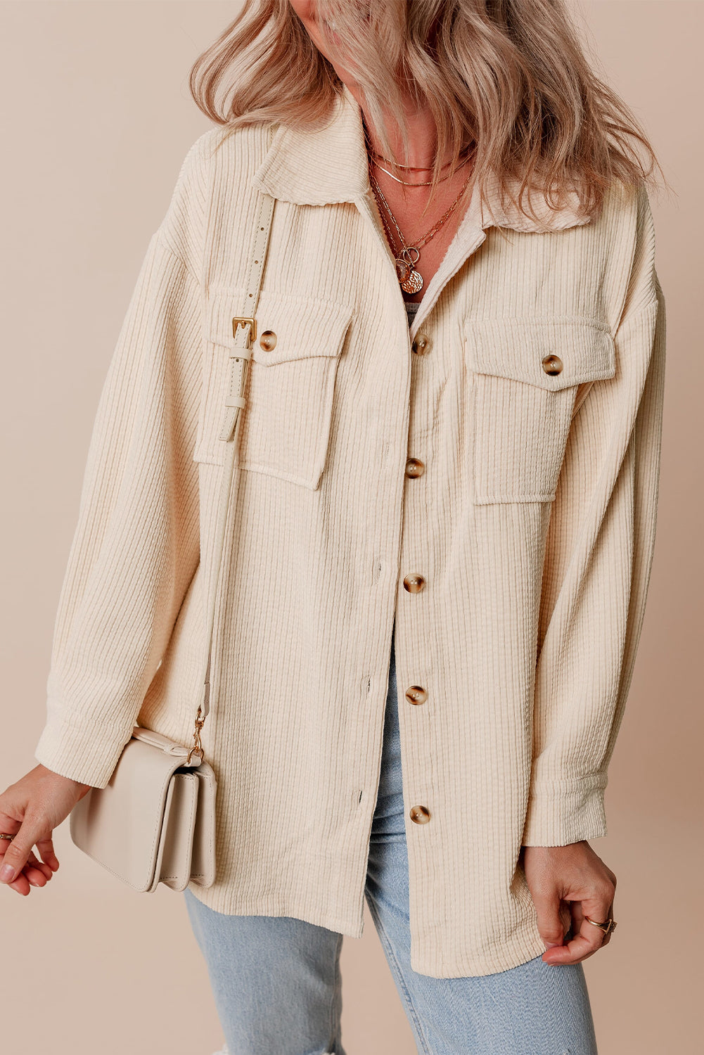 Havermout Corduroy Flap Pocket Button Up Shacket