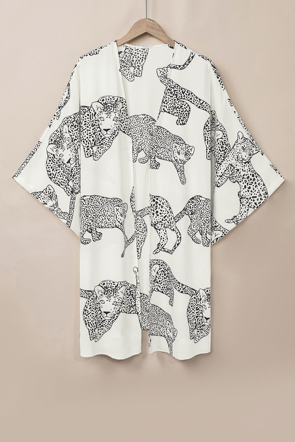 Witte Cheetah-print losse pasvorm open voorkant kimono