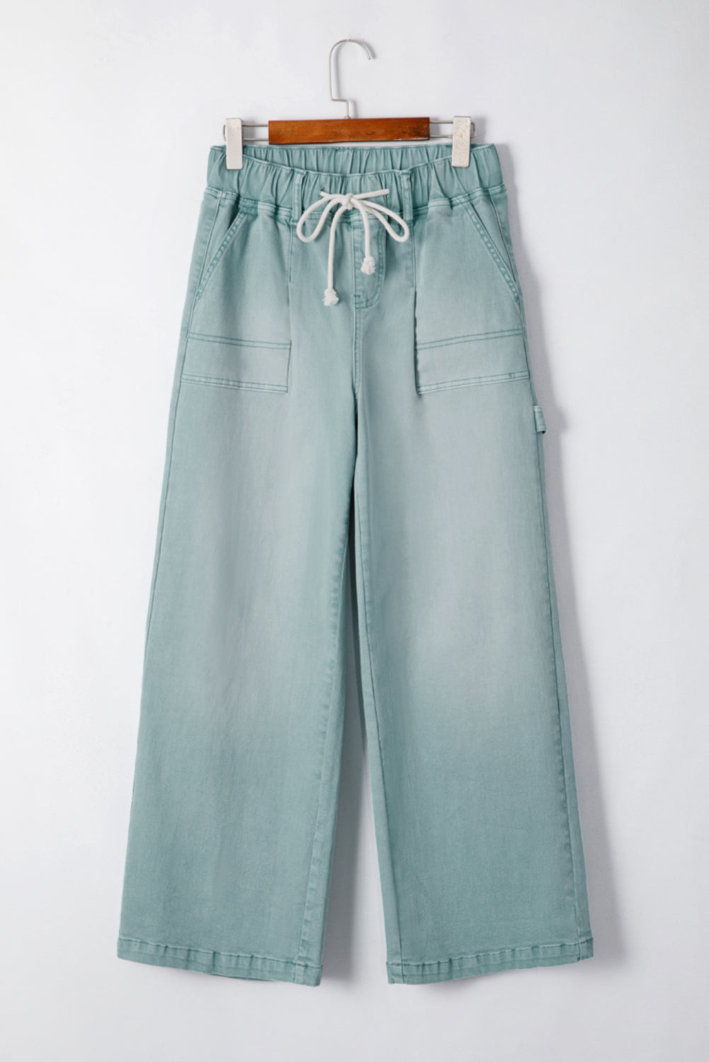 Smoke Green Mineral Wash String High Taille Wide Leg Jeans