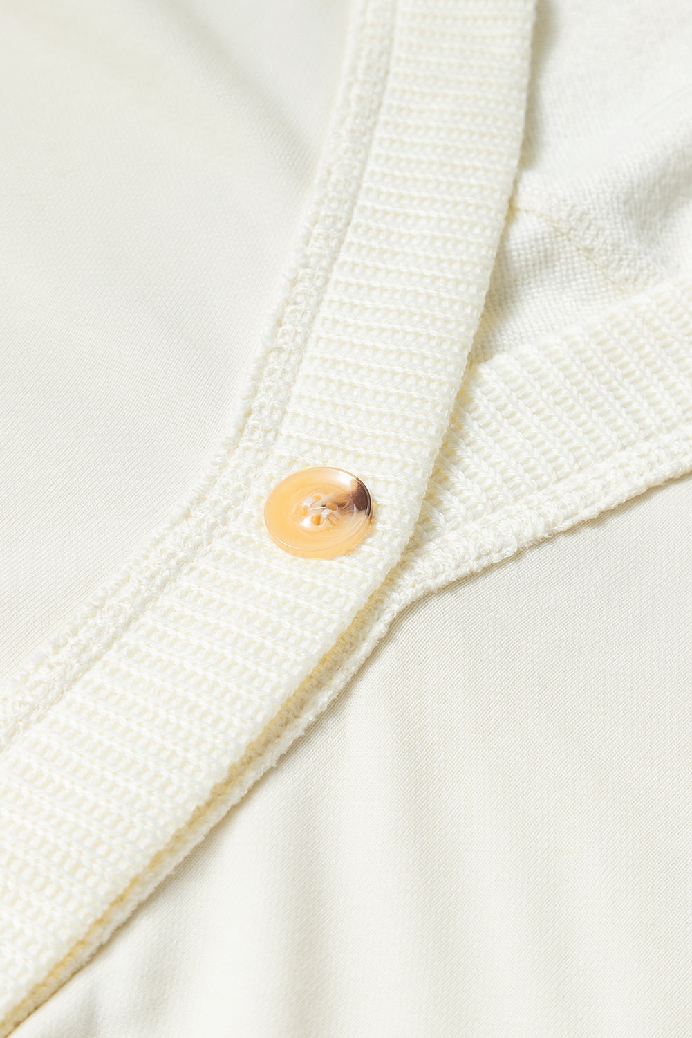 Beige Contrast Knit Patchwork Functionele Jas met Capuchon