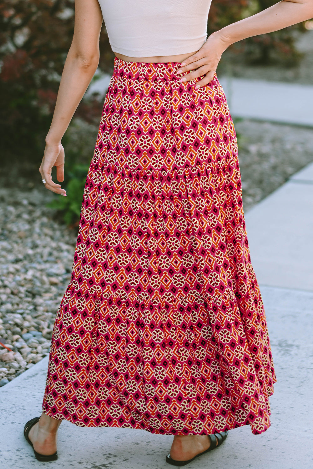 Rose Vintage Boho bloemenprint gelaagde maxirok