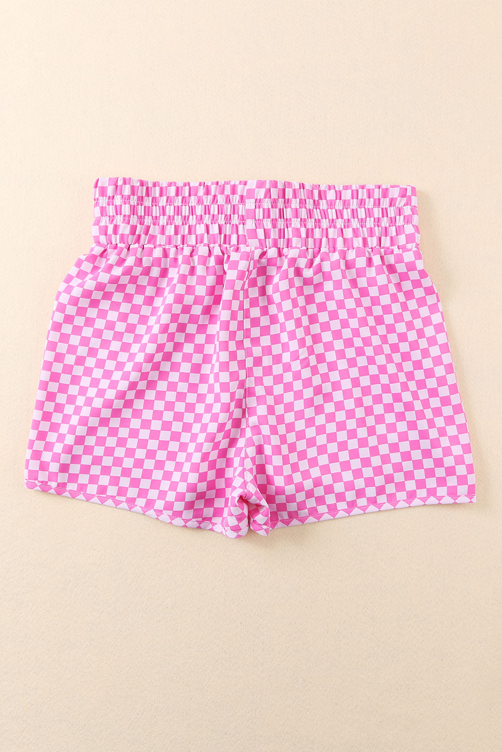 Roze geruite atletische shorts met hoge taille