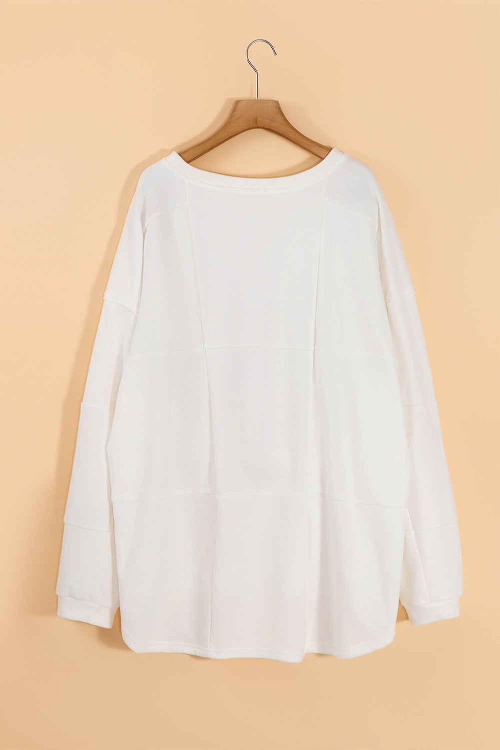 Licht Frans beige effen kleur patchwork drop schouder baggy sweatshirt